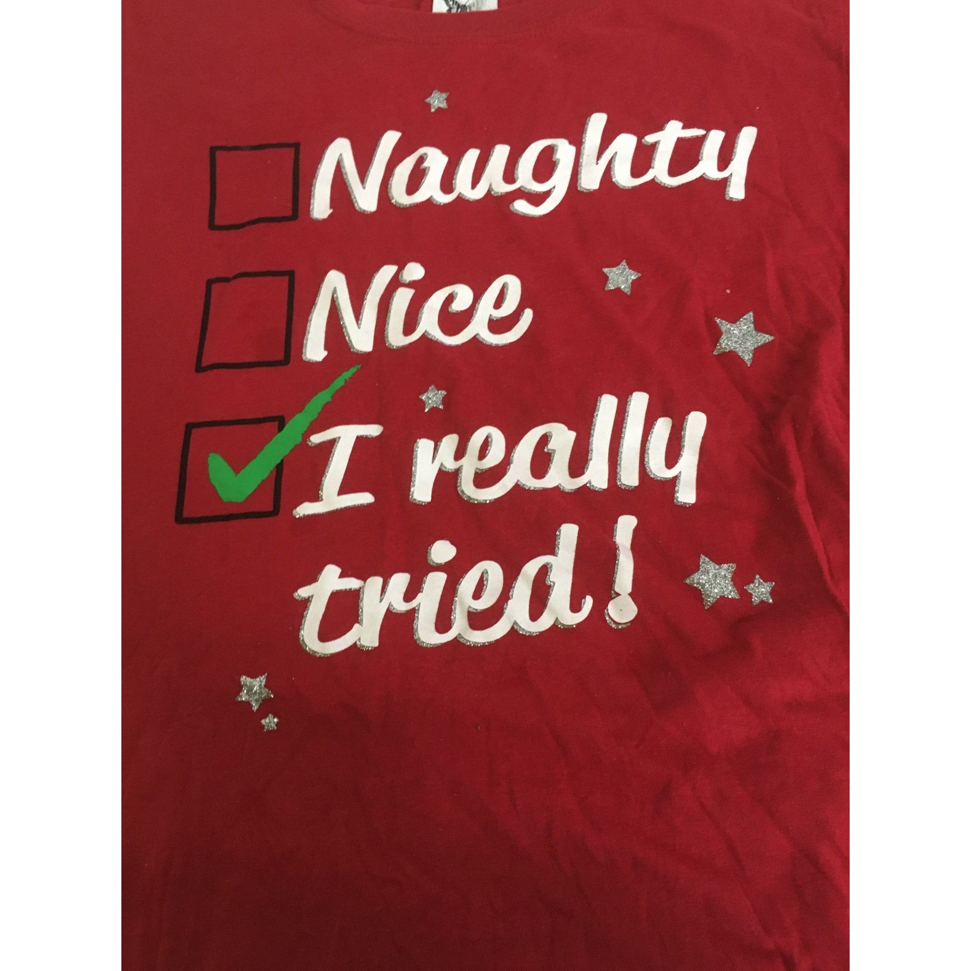 Other Women's "Naughty, Nice, I Really Tried" Red Christmas Tee Sh Size XL / US 12-14 / IT 48-50 - 3 Thumbnail