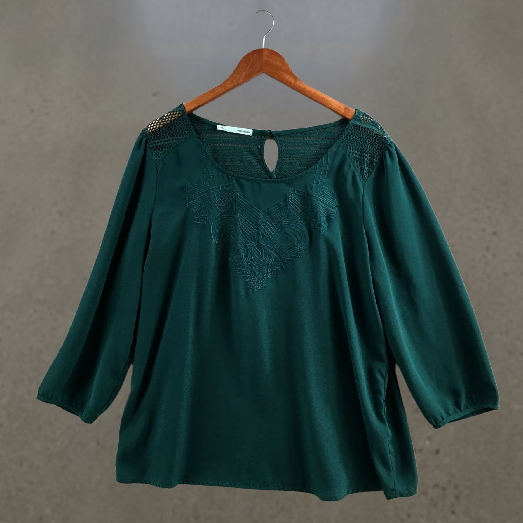 Vintage Maurices Blouse Top Womens XL Green Long Sleeve Crew Neck Pullover Embroidered Size XL / US 12-14 / IT 48-50 - 1 Thumbnail