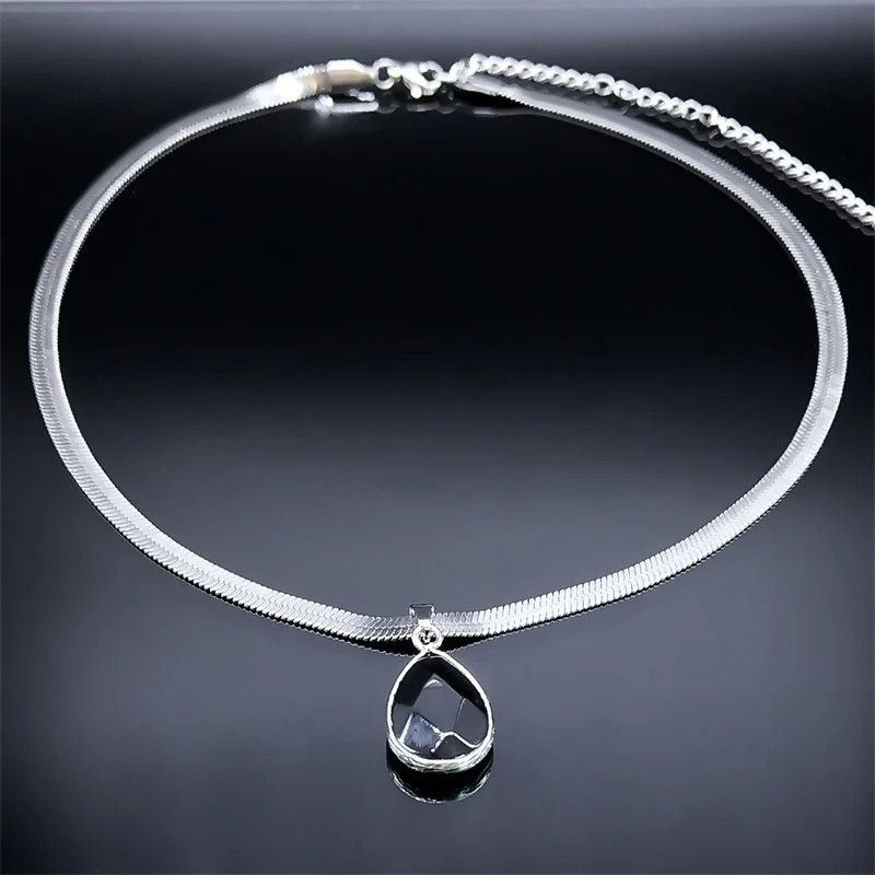 Jewelry Gothic Water Drop Black Obsidian Pendant Charms Necklace Size ONE SIZE - 3 Thumbnail