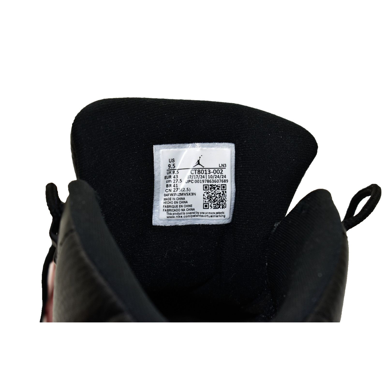 Nike NIKE AIR JORDAN 12 RETRO Black/Red Shoes CT8013-002 Size 9.5 Size US 9.5 / EU 42-43 - 8 Thumbnail