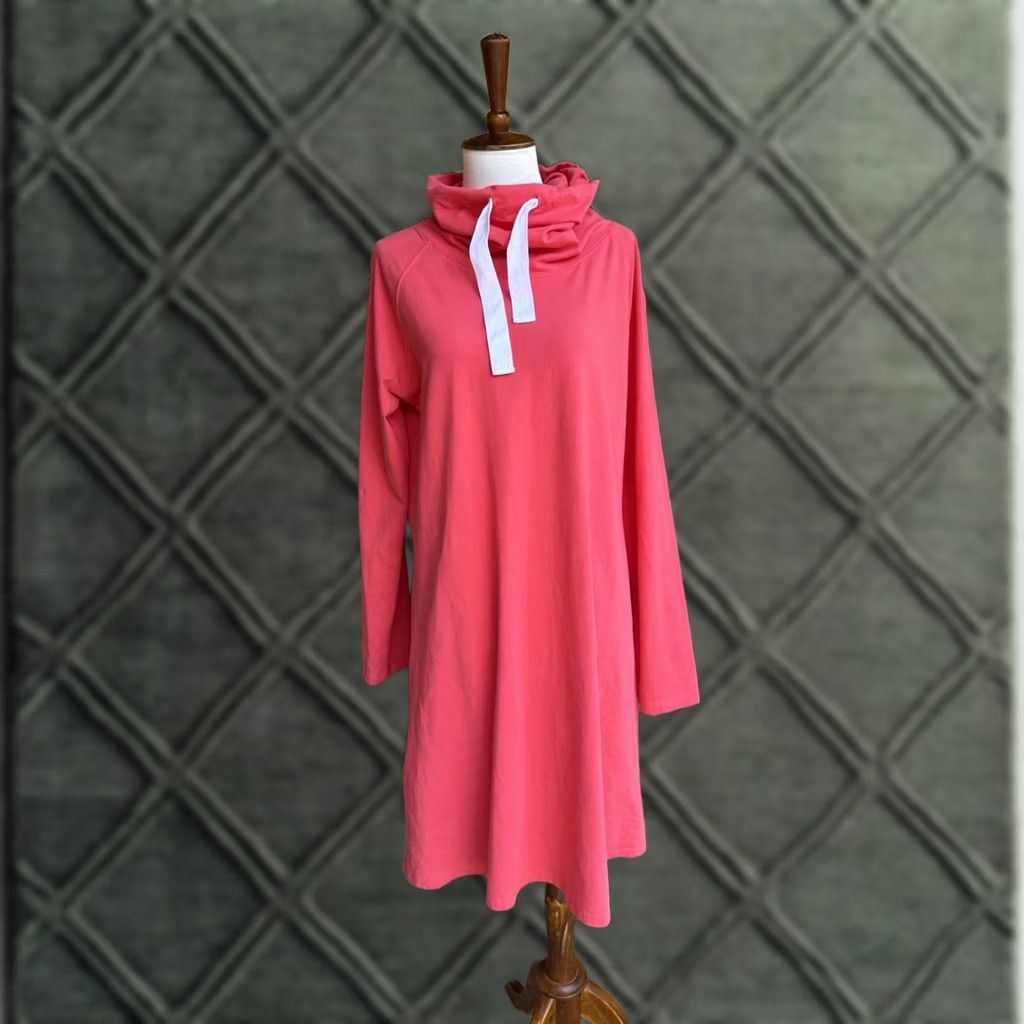 Vintage Duffield Lane Dress Long Sleeve Cowl Neck Swing Coral Pink Large Womens Size L / US 10 / IT 46 - 1 Thumbnail