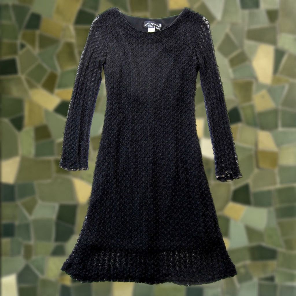 Vintage VINTAGE Hampton Nites Black Stretch Long Sleeve Lined Tunic Dress 8-10 Dress Kn 32" bust 30" waist 36" hip Womens Size L / US 10 / IT 46 - 1 Thumbnail
