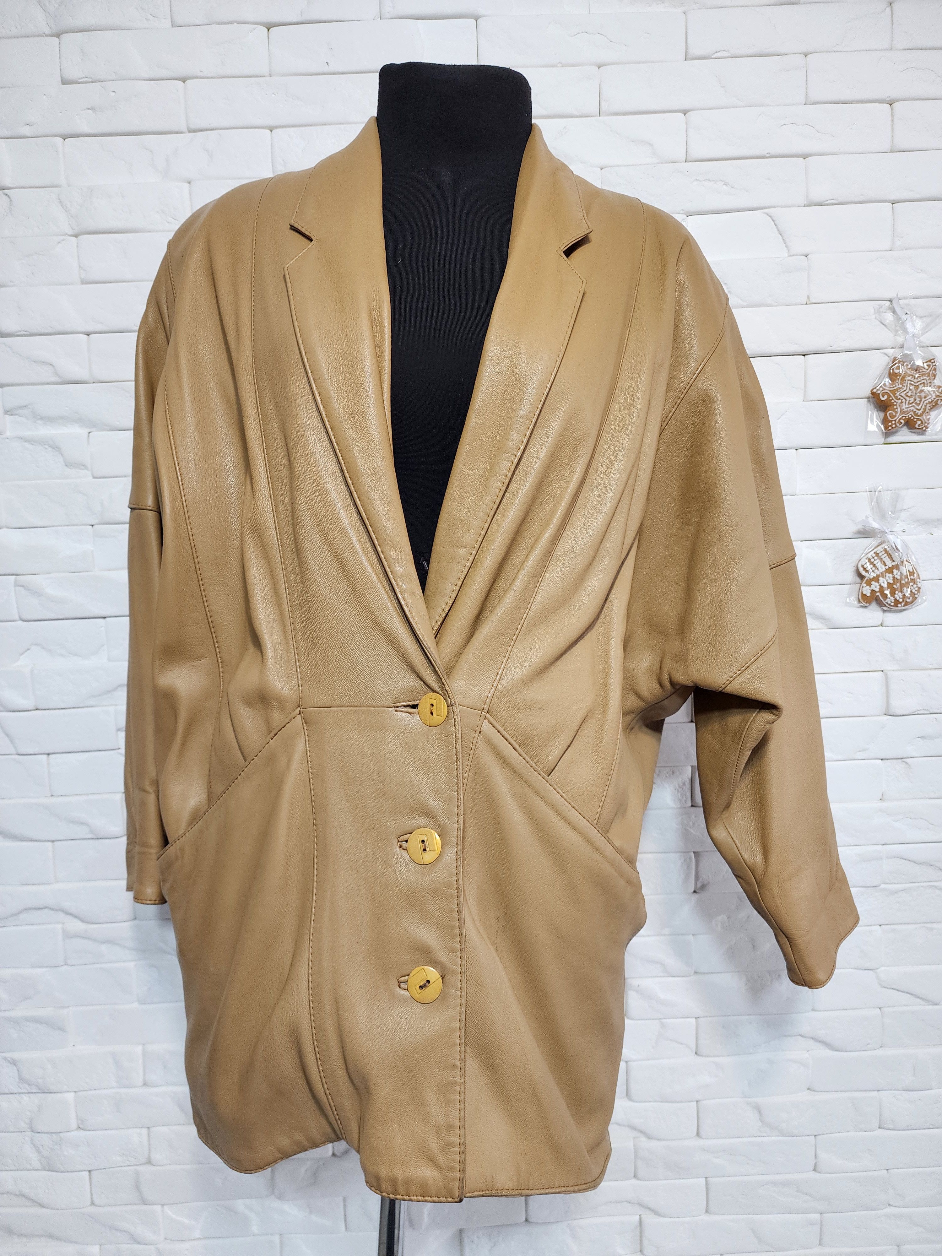 Other Brown Leather Jacket: Classic Button Front Coat Size L / US 10 / IT 46 - 1 Thumbnail