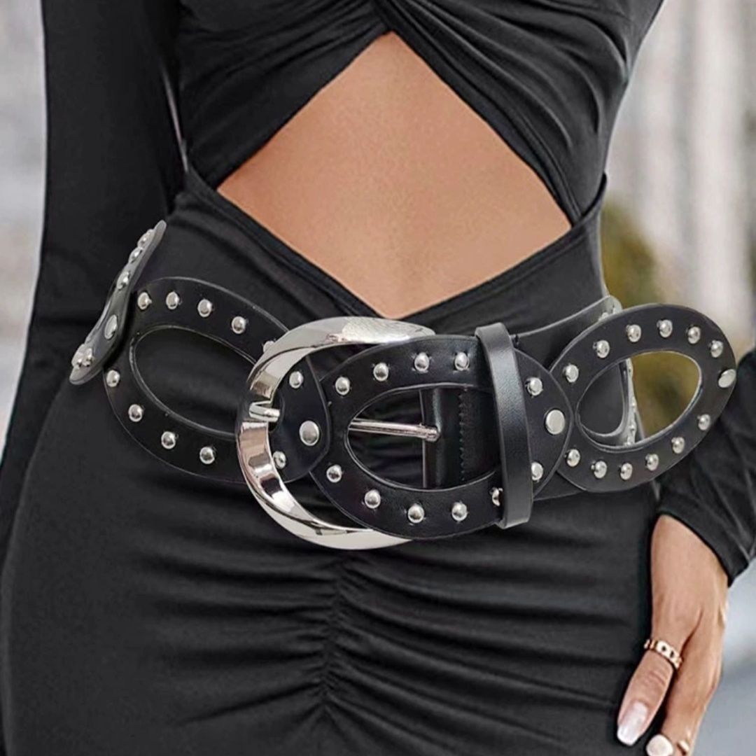 Designer Dark Vintage Belt Riveted Belts Menswear Accessories Size ONE SIZE - 5 Thumbnail