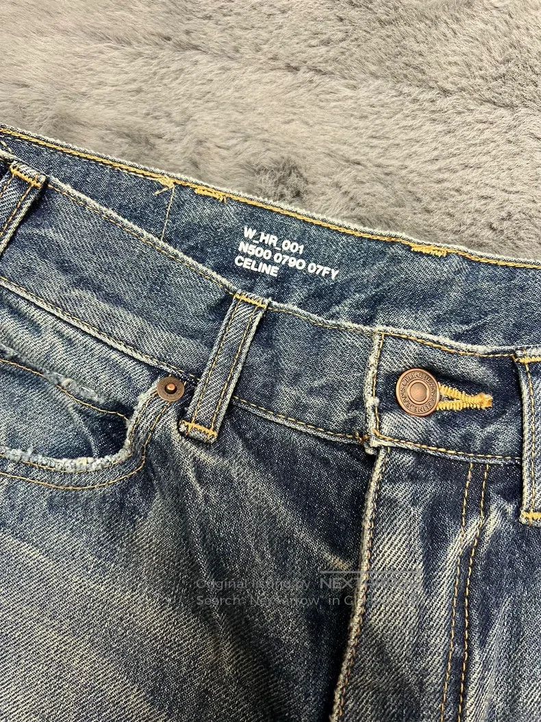 Celine Washed Blue Straight Leg Wide Leg Jeans