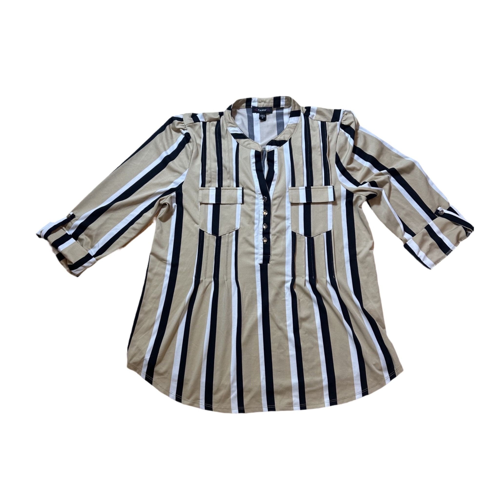 Other Cocomo Beige Striped Button Front 3/4 Sleeve Blouse Top Size Size M / US 6-8 / IT 42-44 - 4 Thumbnail