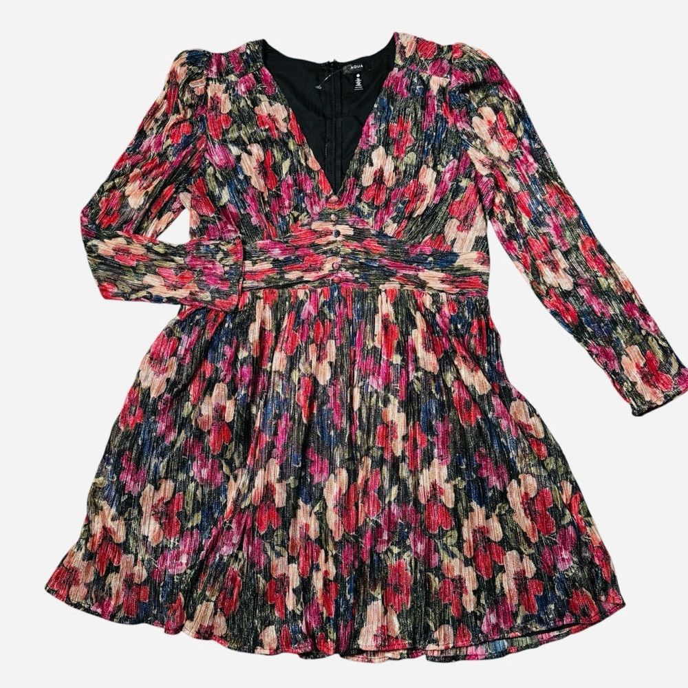 AQUA New AQUA Long Sleeve Metallic Floral Mini Dress Size XL Size XL / US 12-14 / IT 48-50 - 3 Thumbnail