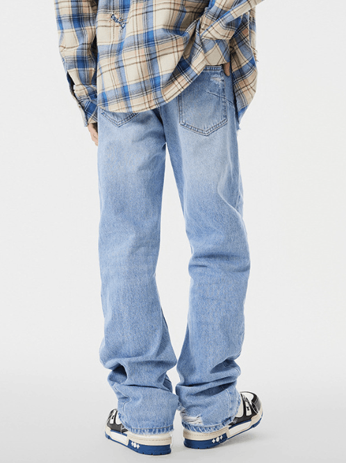 Japanese Brand Street trend distressed straight-leg ripped jeans Size US 32 / EU 48 - 3 Thumbnail