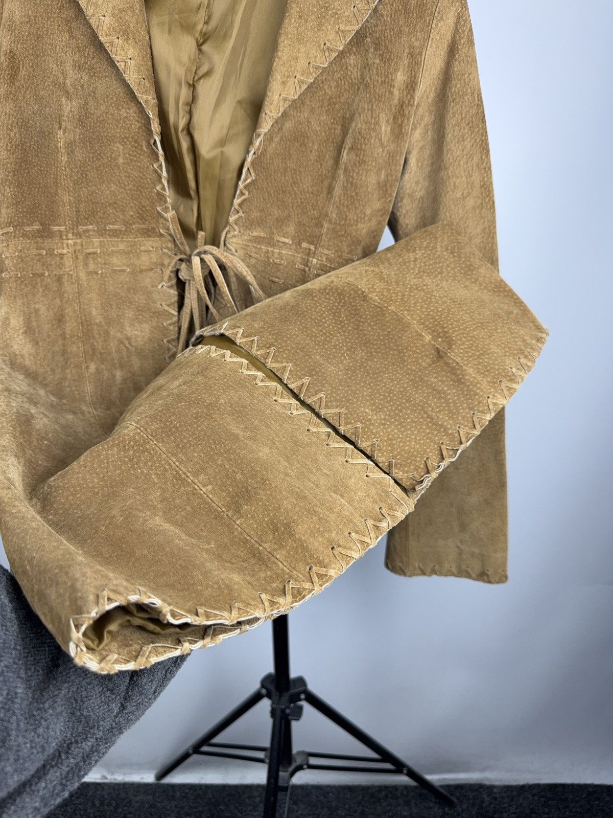 Genuine Leather Western Y2K Suede Leather Boho Coat Tan Whipstitch Jacket Size XS / US 0-2 / IT 36-38 - 10 Thumbnail