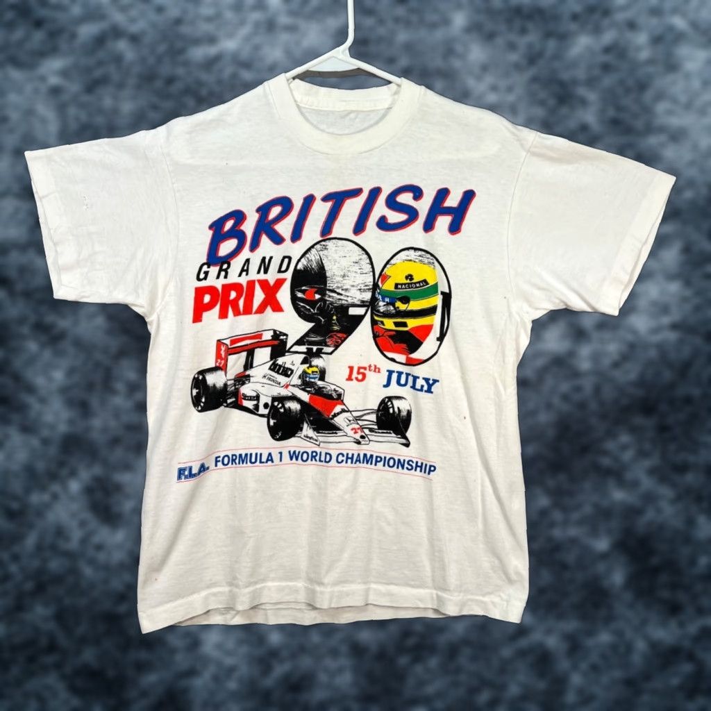 Vintage VTG 1990 British Grand Prix Ayrton Senna T-Shirt Formula 1 World Championship Shirt Mens L White Size US L / EU 52-54 / 3 - 1 Thumbnail