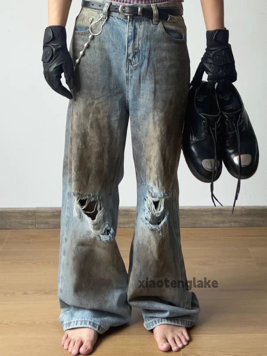 Jean Xz washed faded utility loose wide Leg ripped jeans Size US 30 / EU 46 - 8 Thumbnail