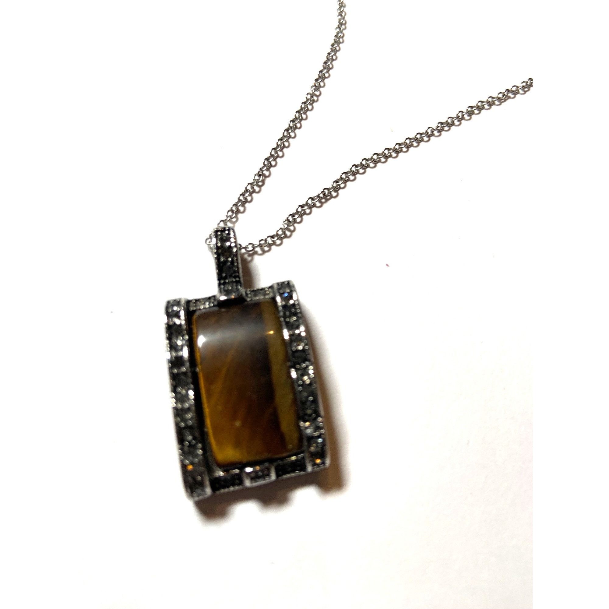 Other Tigers Eye Pendant Necklace With Silver-Tone Chain & Rhinest Size ONE SIZE - 5 Thumbnail