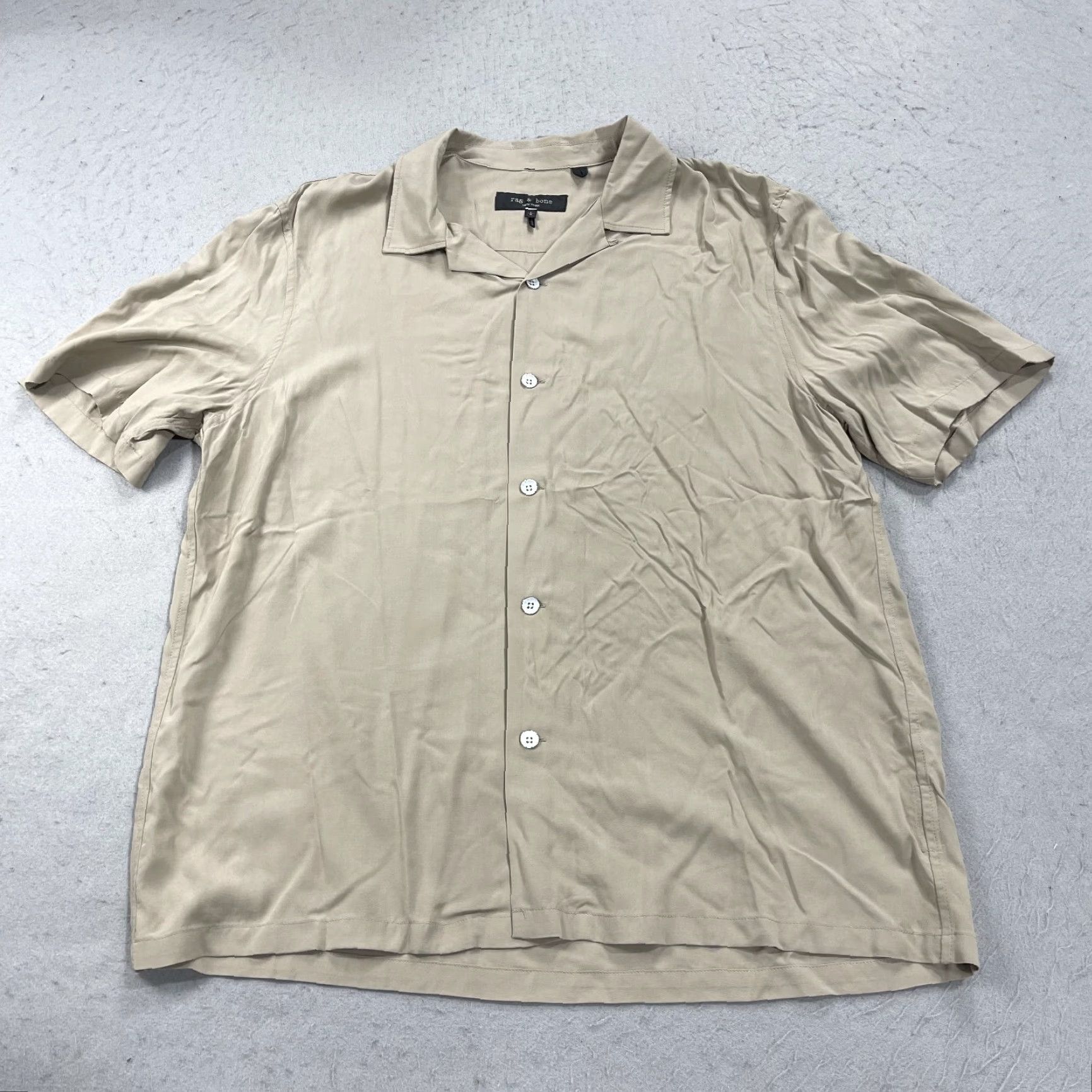 Rag & Bone Rag & Bone Shirt Mens Large Beige Loop Camp Collar Viscose Casual Button Summer Size US L / EU 52-54 / 3 - 2 Thumbnail