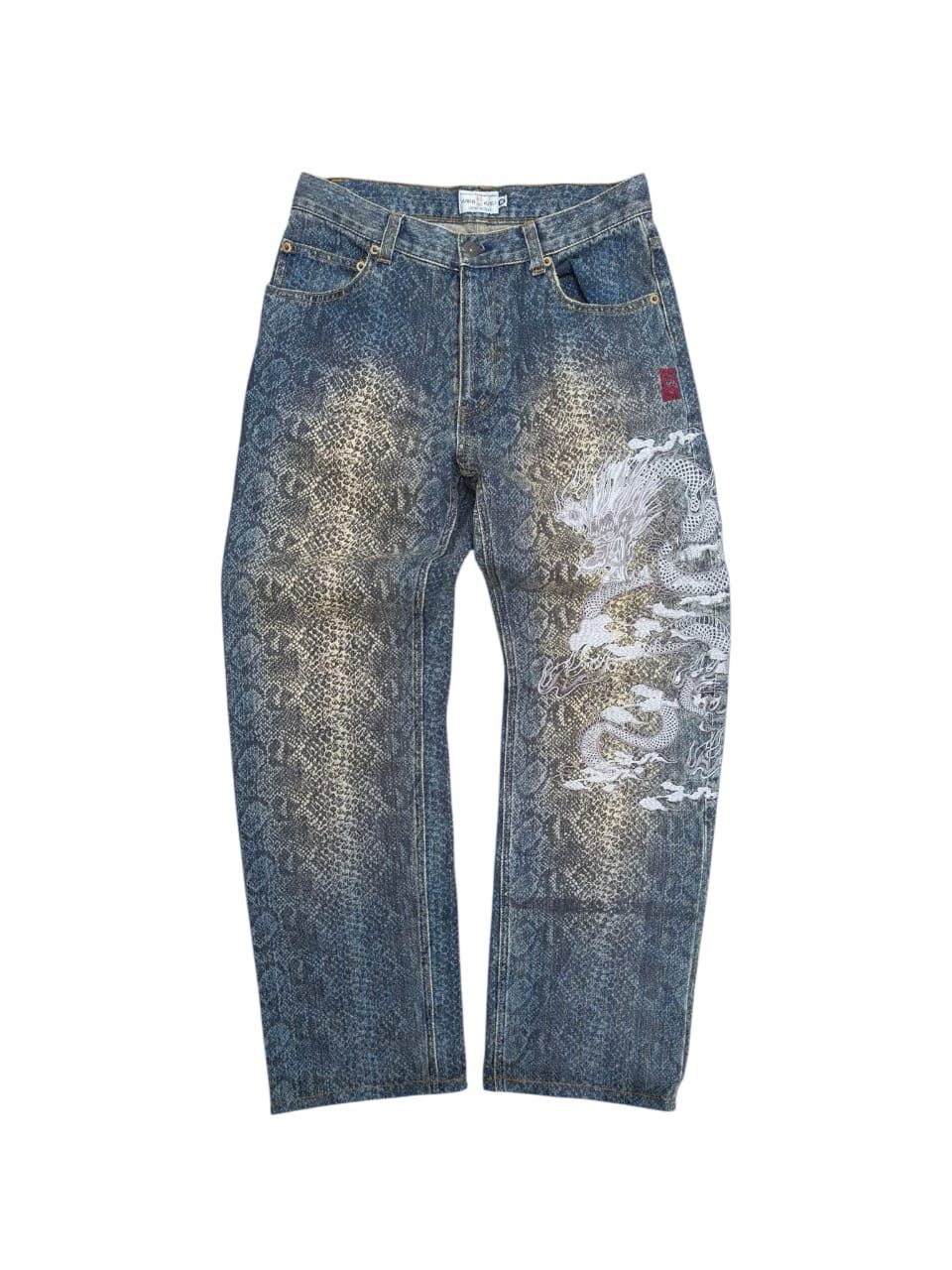 Karakuri Tamashi Dragon Embroidery Snake Print Denim
