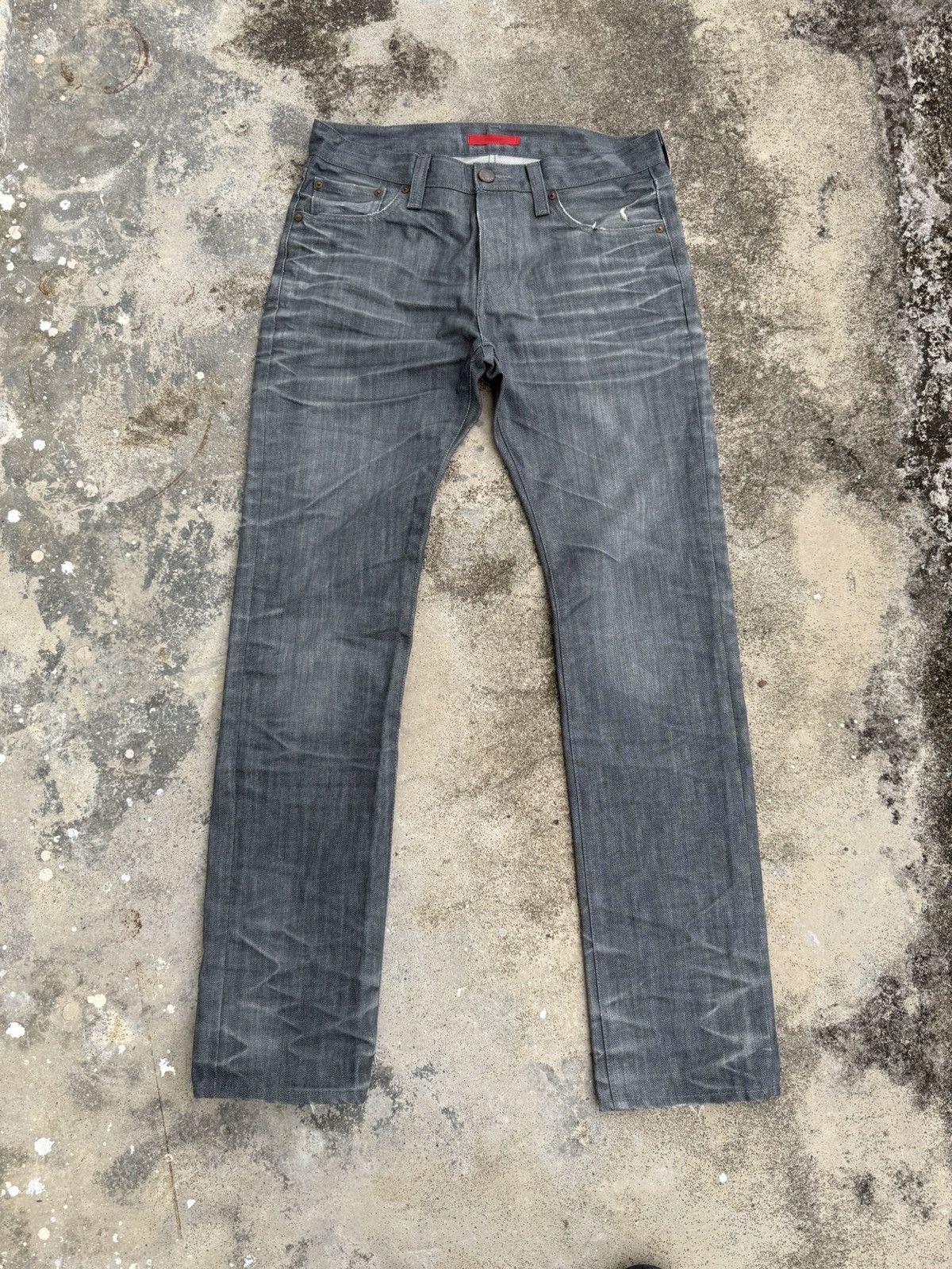VINTAGE RED CARD FADED GRAY JEAN DENIM PANTS