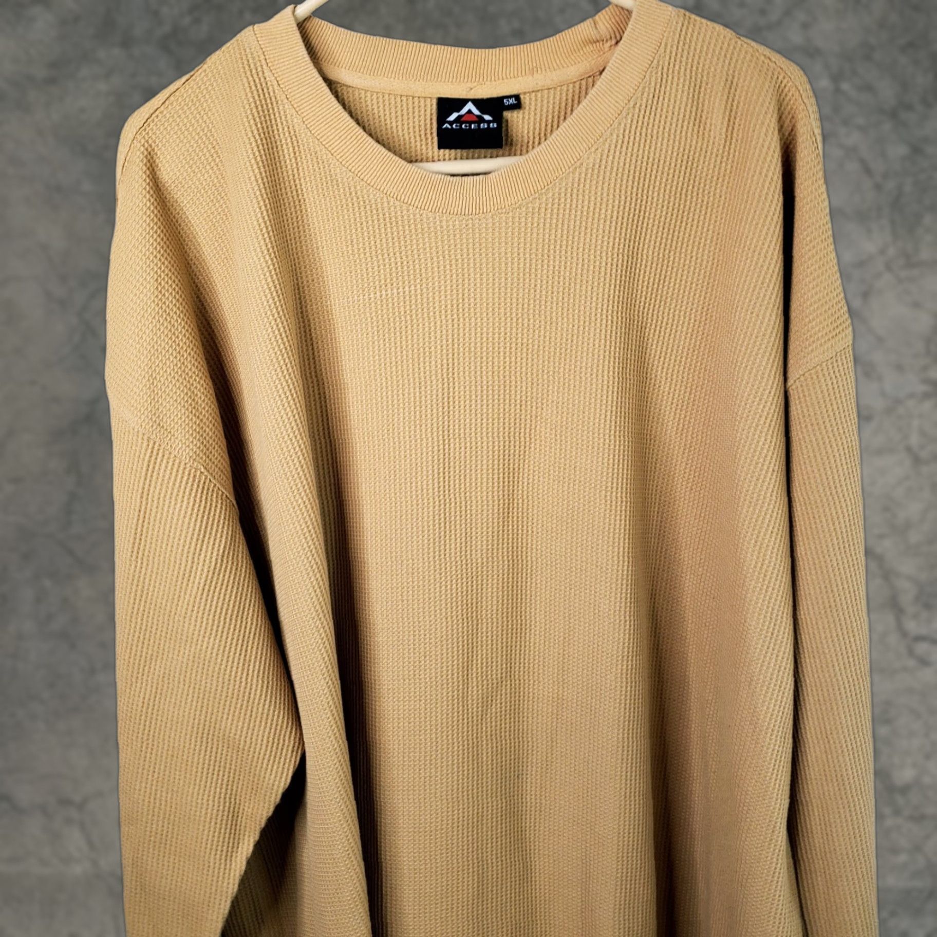 Vintage Access T-Shirt 5XL Long Sleeve Crew Neck Waffle Knit Thermal Camel Tan Big & Tall Mens Size US XXL / EU 58 / 5 - 1 Thumbnail