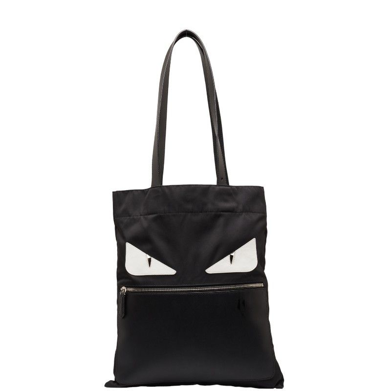image of Fendi Nylon Monster Flat Tote in Black, Women's