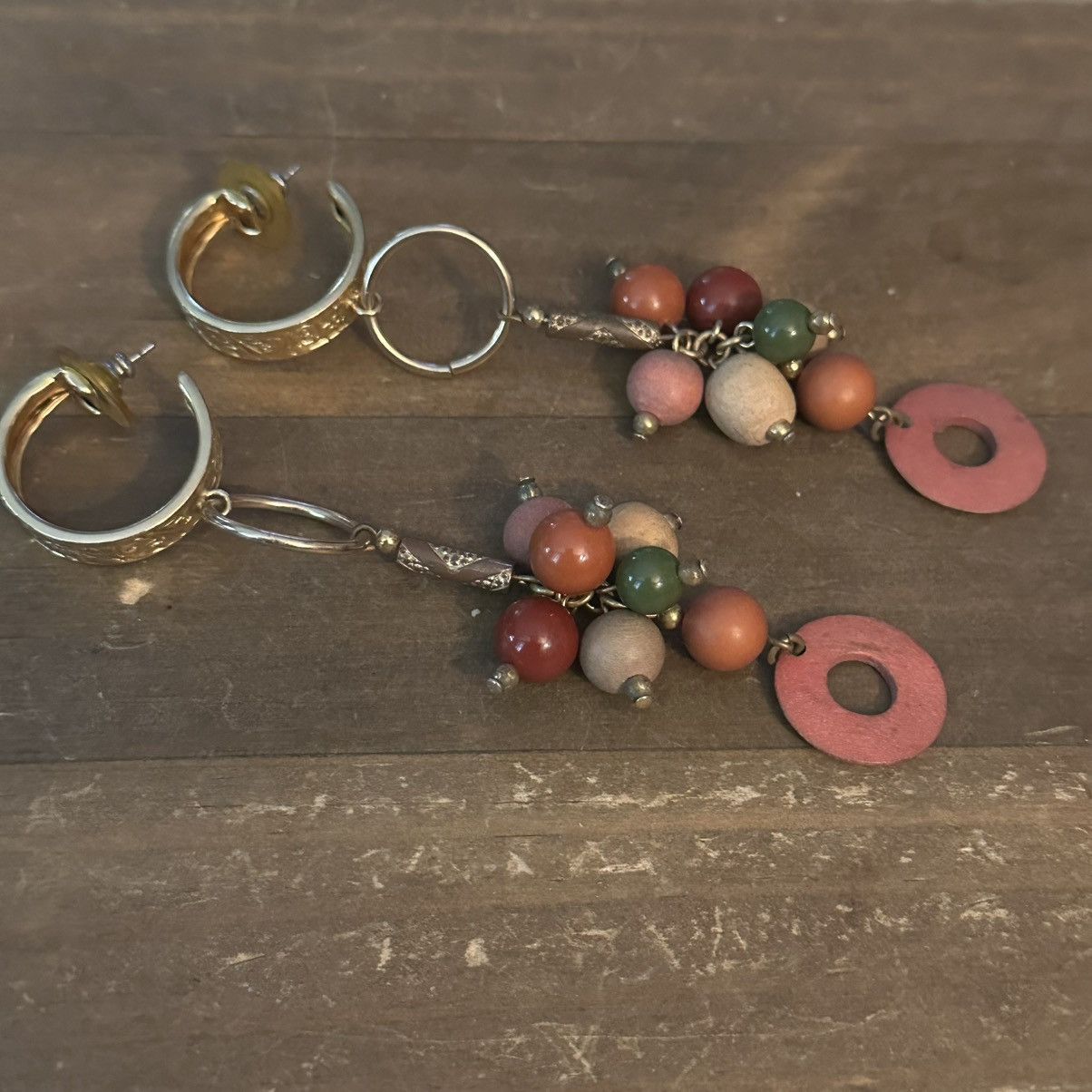 Other Long gold tone wooden bead dangle drop hoop earrings Size ONE SIZE - 4 Thumbnail