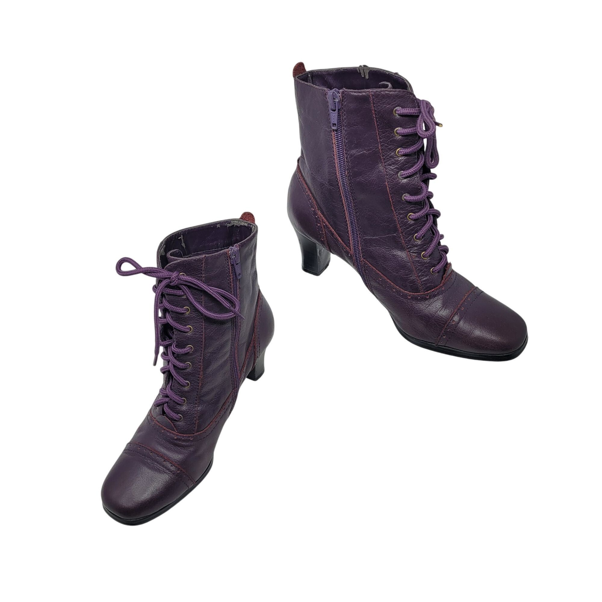Vintage Vtg 80s Womens Eggplant Purple Leather Granny Boots Sz 6 Hee Size US 6 / IT 36 - 6 Thumbnail