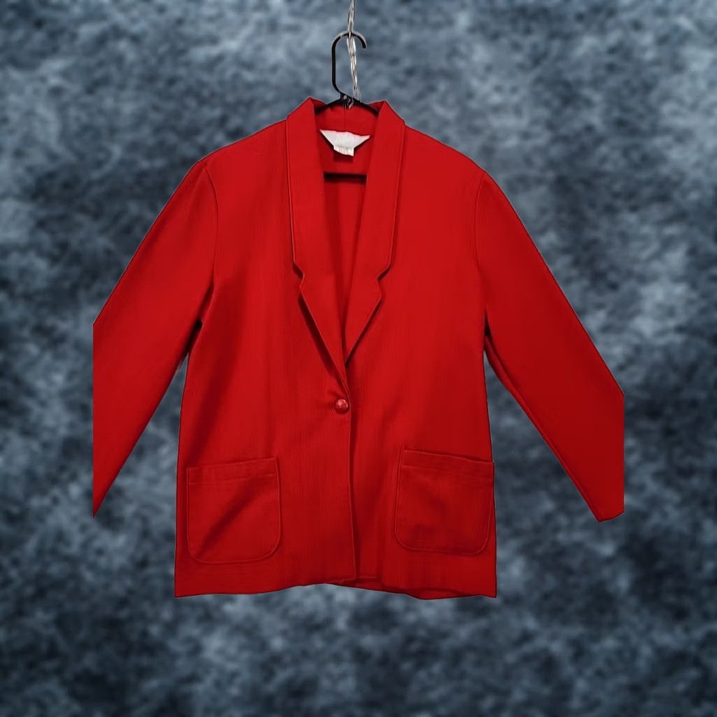 Blair VINTAGE Blair Red Blazer One-Button Womens Size 14 Wool Blend 80's Office Jacket Blazer Jacket Single-Breasted Notch Red Womens 14 Size XL / US 12-14 / IT 48-50 - 1 Thumbnail