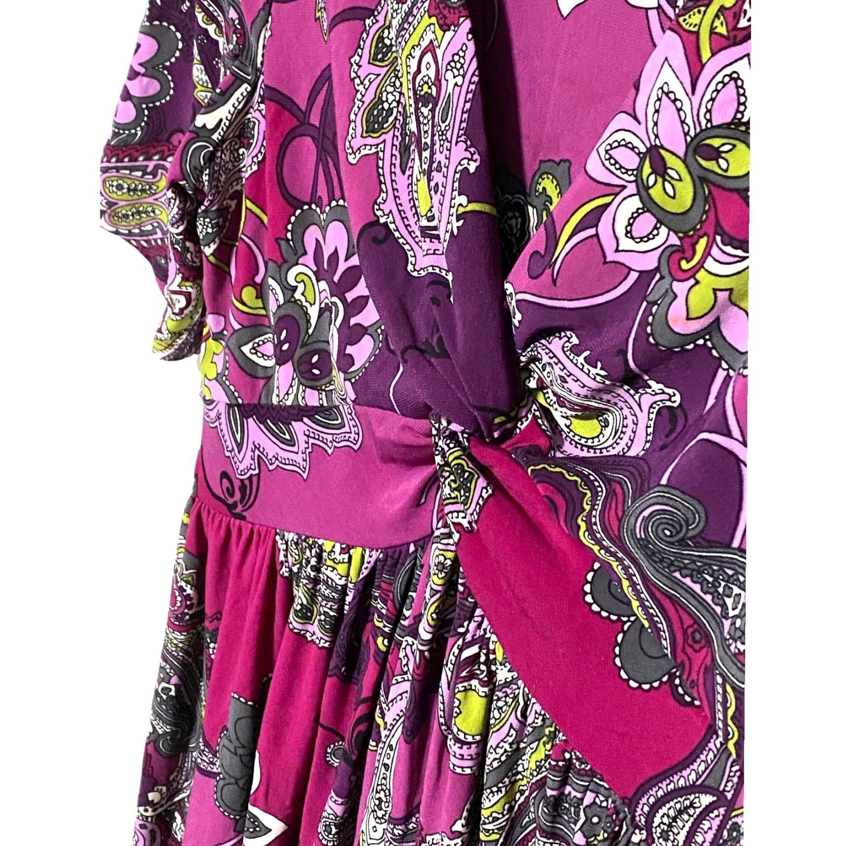 VINTAGE Evan Picone Paisley Purple Dress Midi Womens 4 Twist Front Boho Art  90s Womens