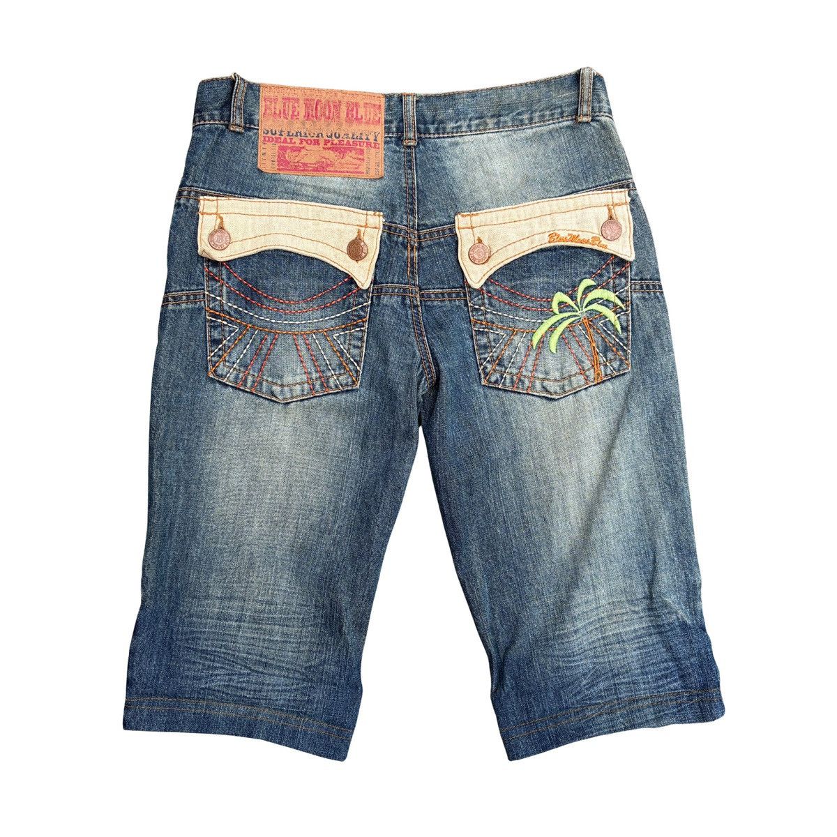 Japanese Brand Blue moon Blue Beach Sunset Embroidered Denim Shorts Size US 31 - 1 Thumbnail