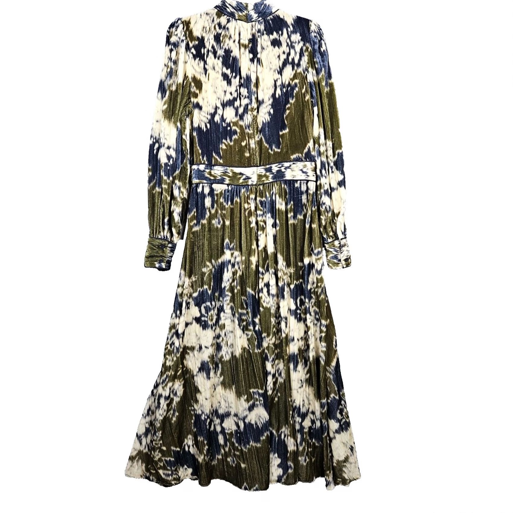 Jigsaw JIGSAW Glitched Ikat Velvet Khaki Green High Neck Midi Dress Women’s Sz 8 Size M / US 6-8 / IT 42-44 - 3 Thumbnail