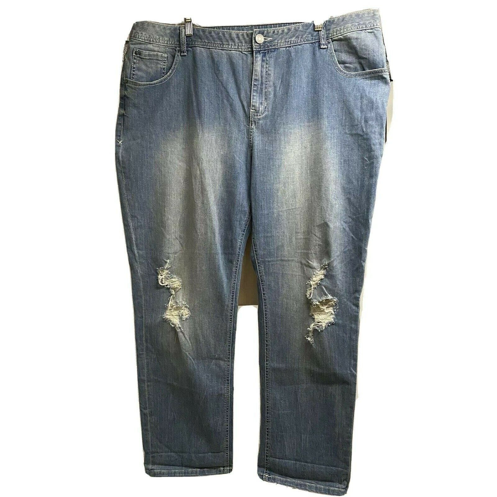 Vintage Lane Bryant Distress Straight Leg Relax Denim Jeans Plus 24 Size 42" / US 20 - 1 Thumbnail