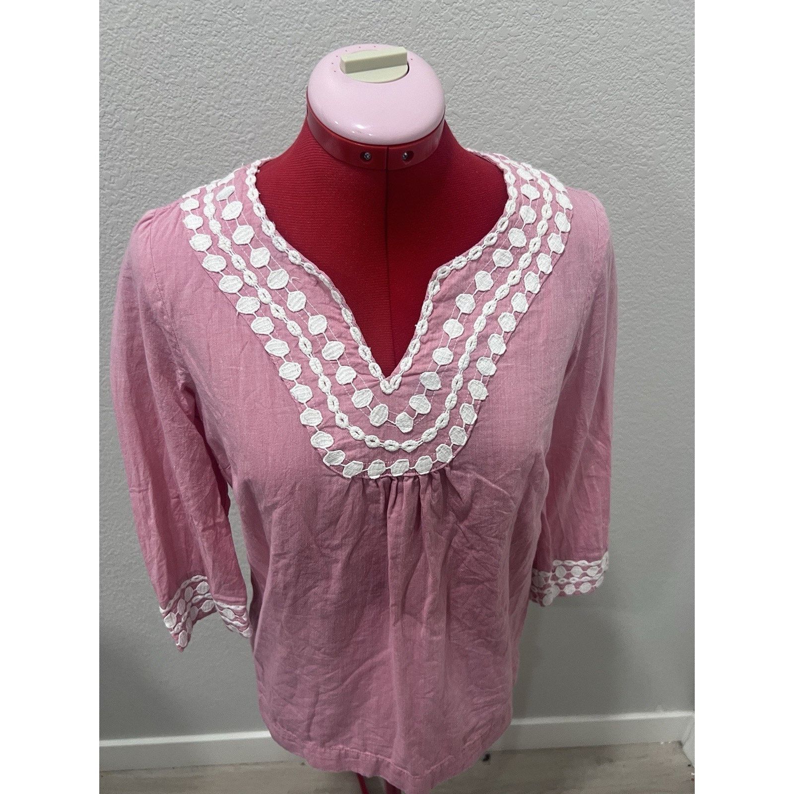 Boden Boden Light Pink Kaftan Cotton Crochet Embroidered Tunic Top Size XS / US 0-2 / IT 36-38 - 2 Thumbnail