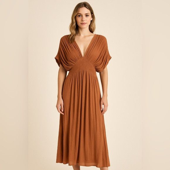 rust brown maxi dress Livvy 100% Cotton Maxi Dress in Rust Brown main image 0