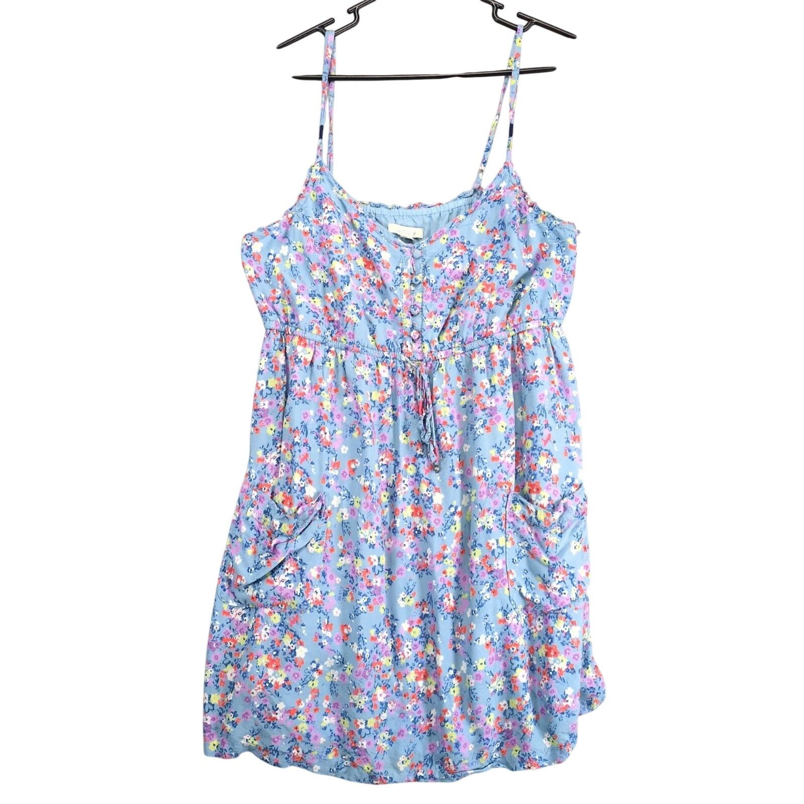 Other Aerie Blue Floral Babydoll Mini Dress L Pockets Drawstring Size L / US 10 / IT 46 - 1 Thumbnail