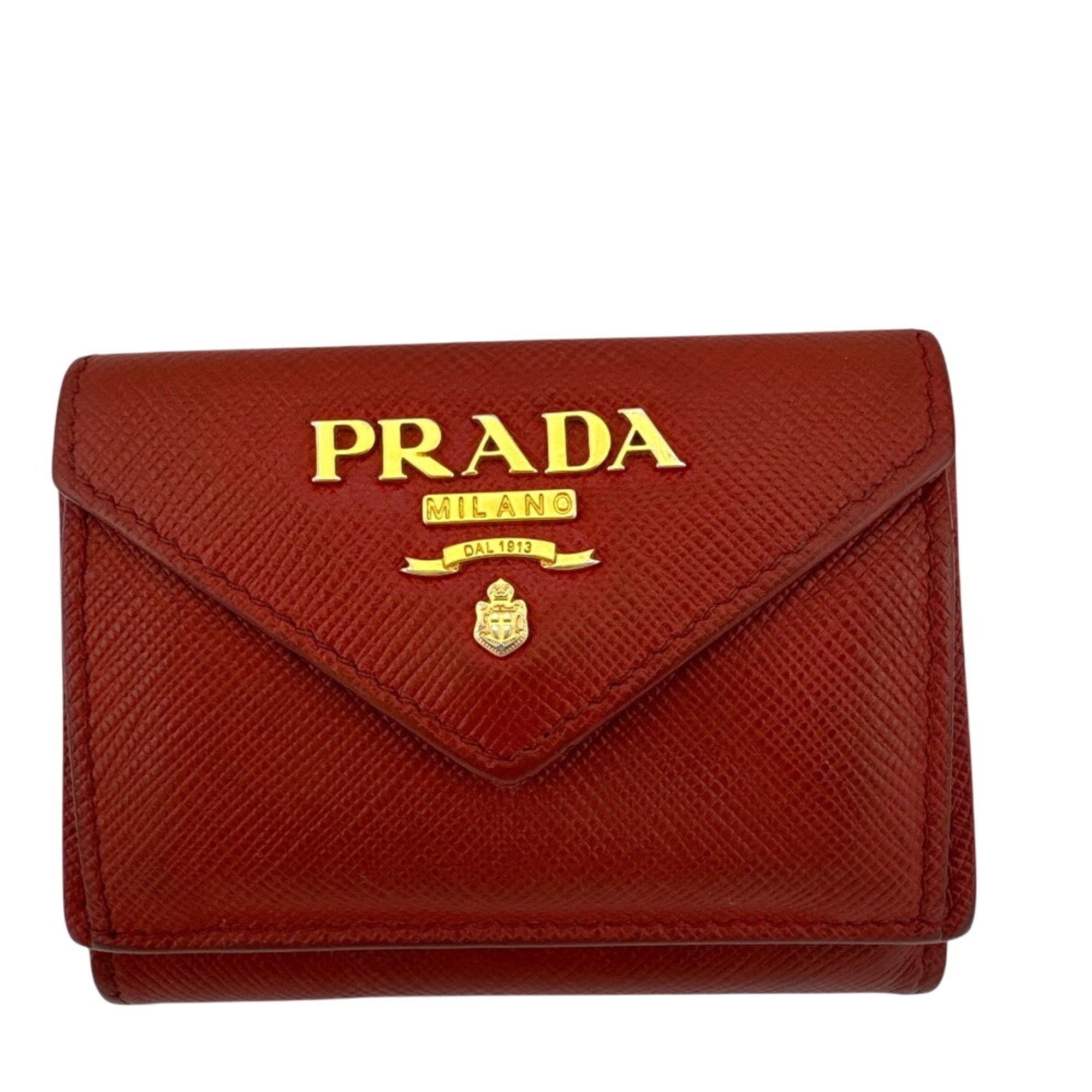 Prada PRADA Compact Wallet, Logo Plate, Saffiano Leather, Tri-fold Red Size ONE SIZE - 1 Thumbnail