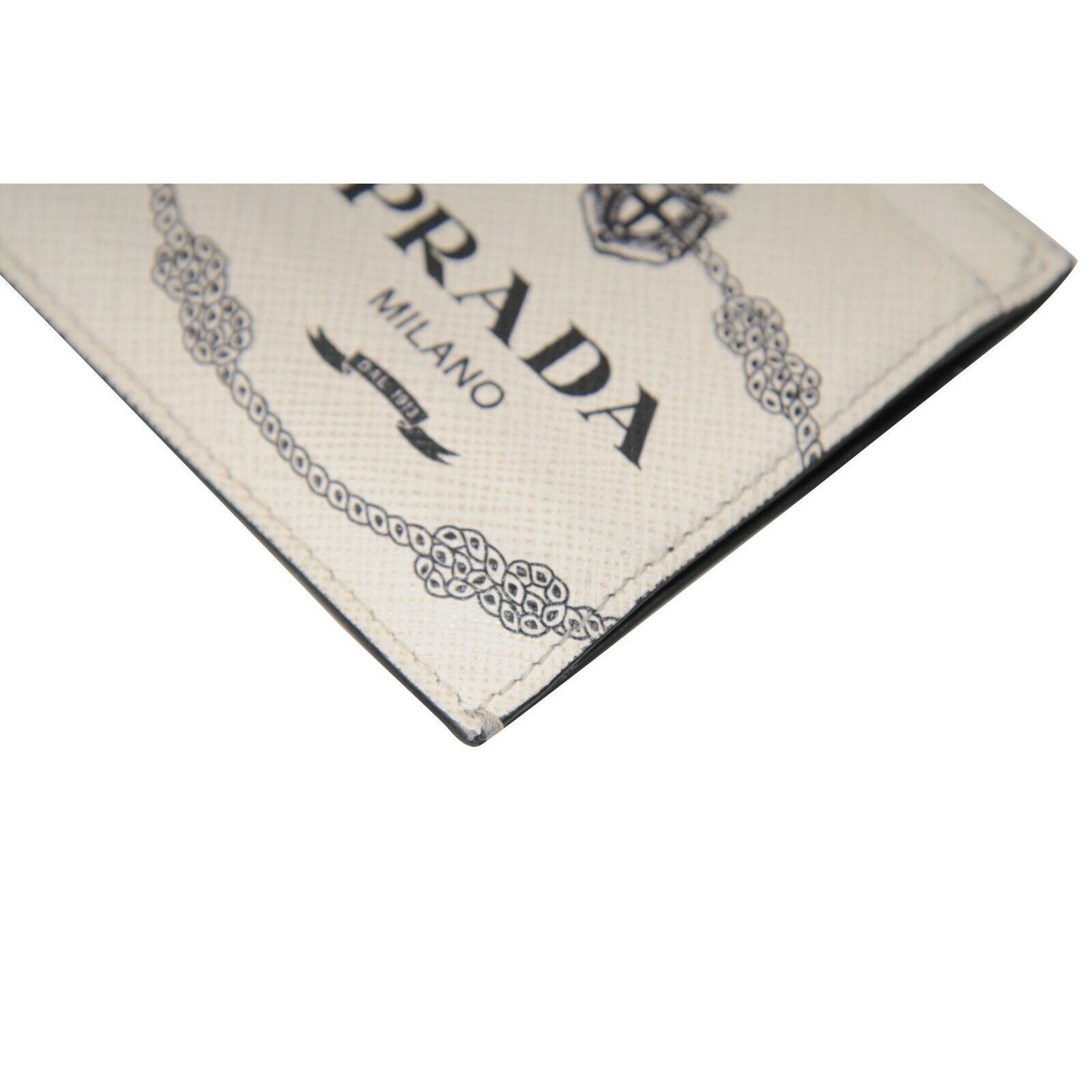 Prada Card Holder Wallet Off-White Cream Black Leather Size ONE SIZE - 4 Thumbnail