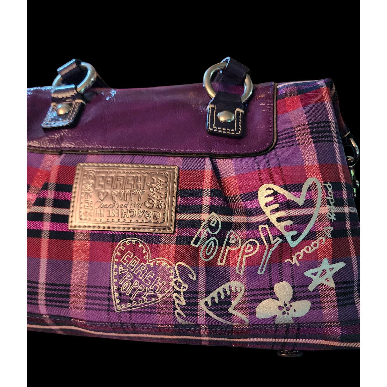Coach Rare Find Coach Poppy Plaid purple pink metallic handbag Size ONE SIZE - 6 Thumbnail