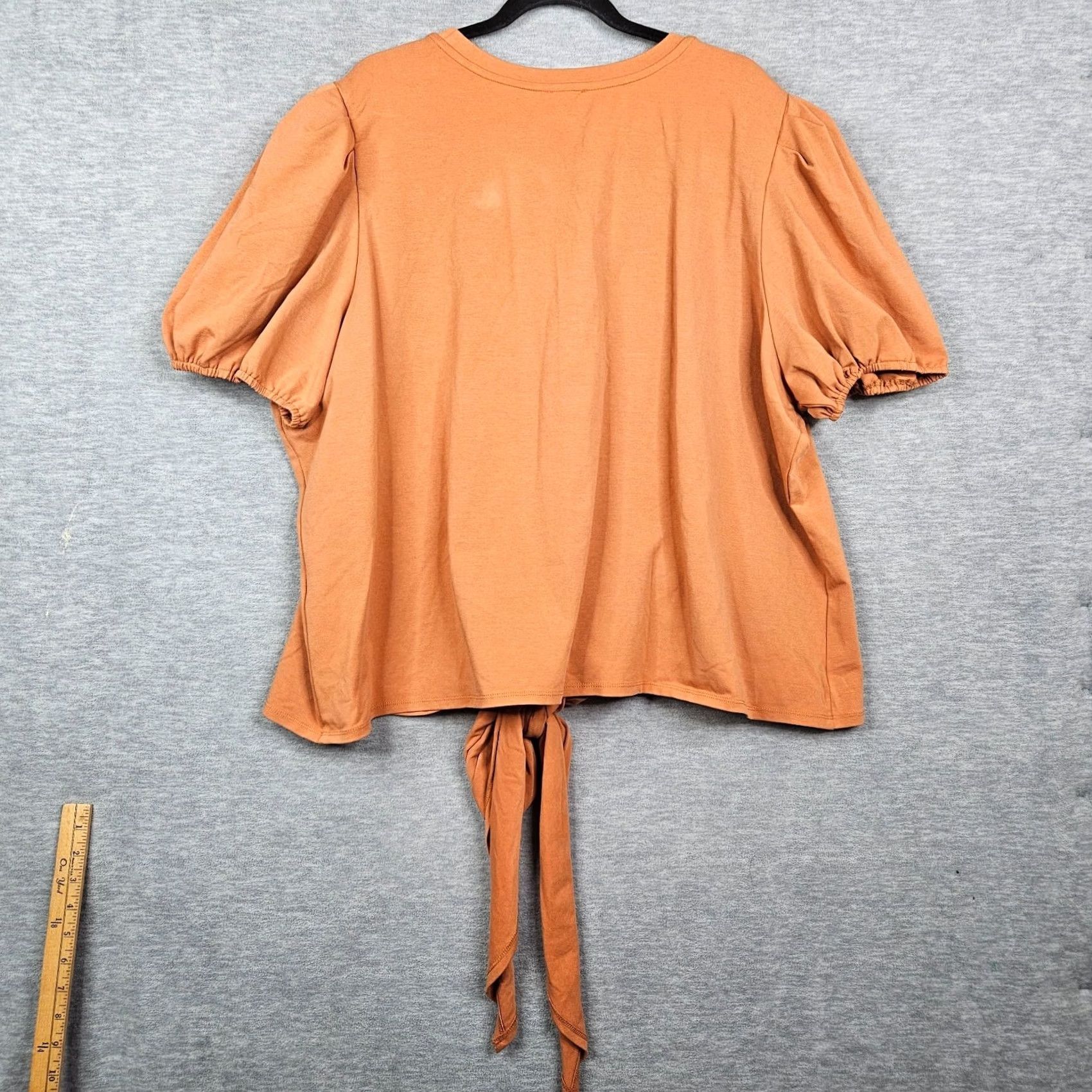 Vintage TEREA BY ANDREA PITTER Women’s Orange Puffy Sleeve Tie Front Top Sz 4X NEW Blouse Shirt Regular Short Sleeve Cotton Blend Elastane Size XXL / US 16-18 / IT 52-54 - 2 Thumbnail