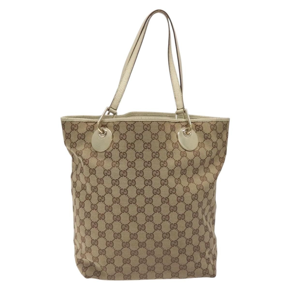 Gucci GUCCI GG Canvas Tote Bag Beige Gold Size ONE SIZE - 3 Thumbnail