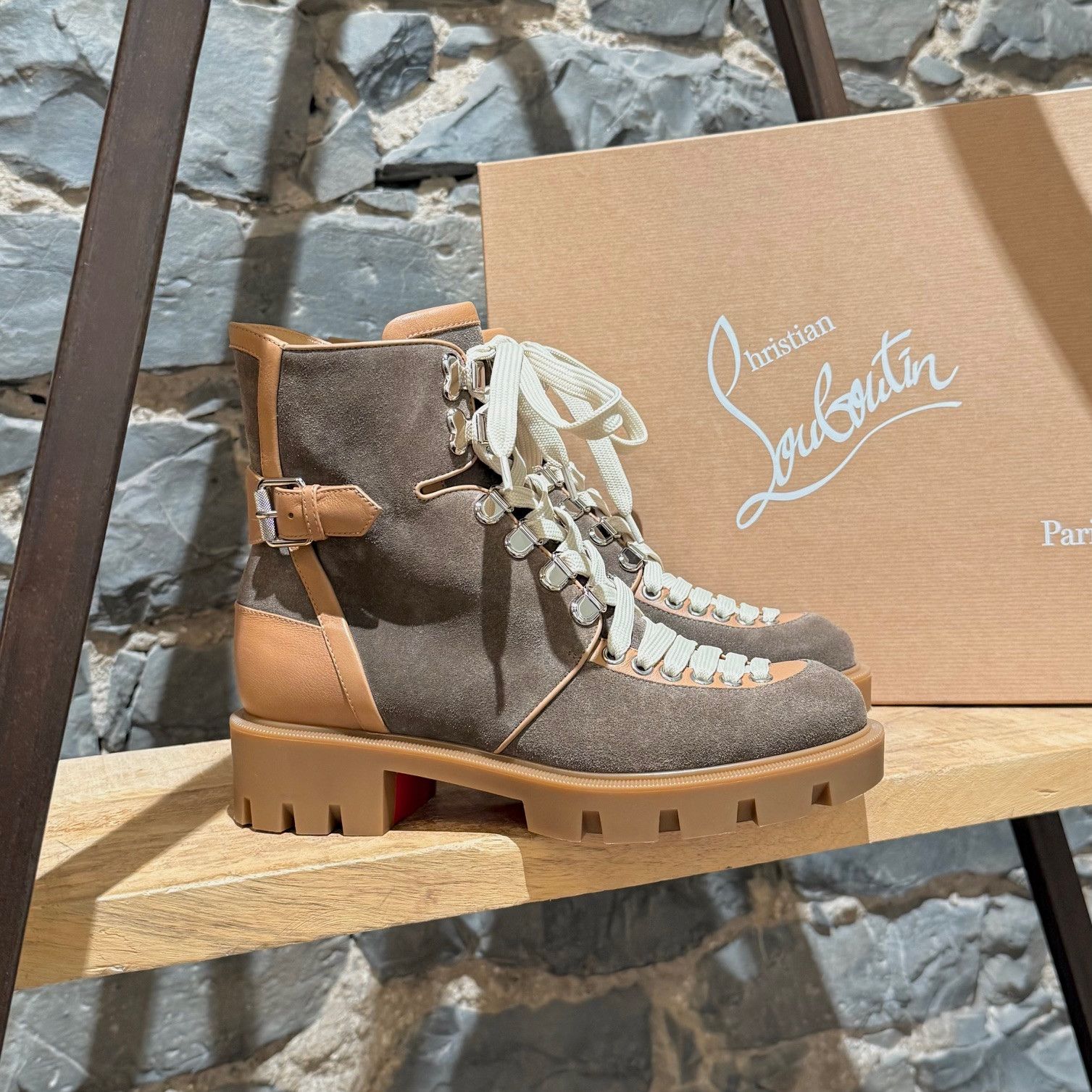 Christian Louboutin Christian Louboutin Taupe Suede Macademia Combat Boots Size US 7 / IT 37 - 1 Thumbnail