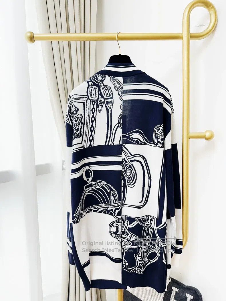 Hermes Hermes Blue and white plaid rope pattern long cardigan Size XS / US 0-2 / IT 36-38 - 3 Thumbnail