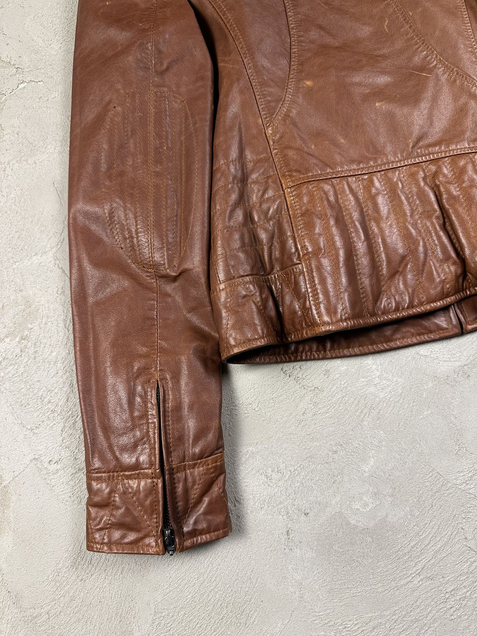 Genuine Leather Vintage Y2k Leather Biker Boxy Jacket 2000s Size L / US 10 / IT 46 - 6 Thumbnail