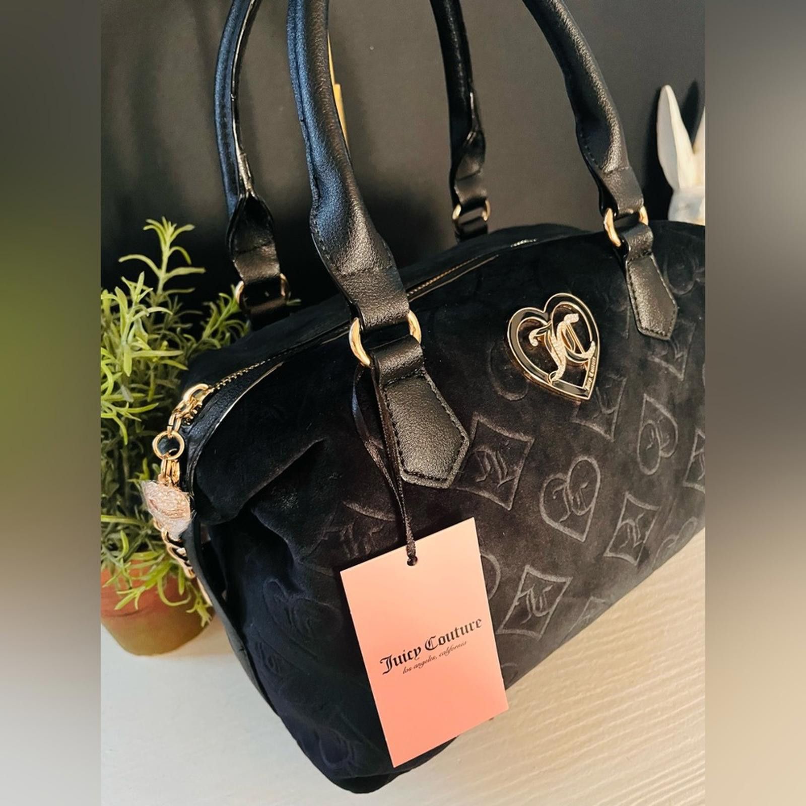 Juicy Couture Black Velvet Glitzed Out Satchel Bag