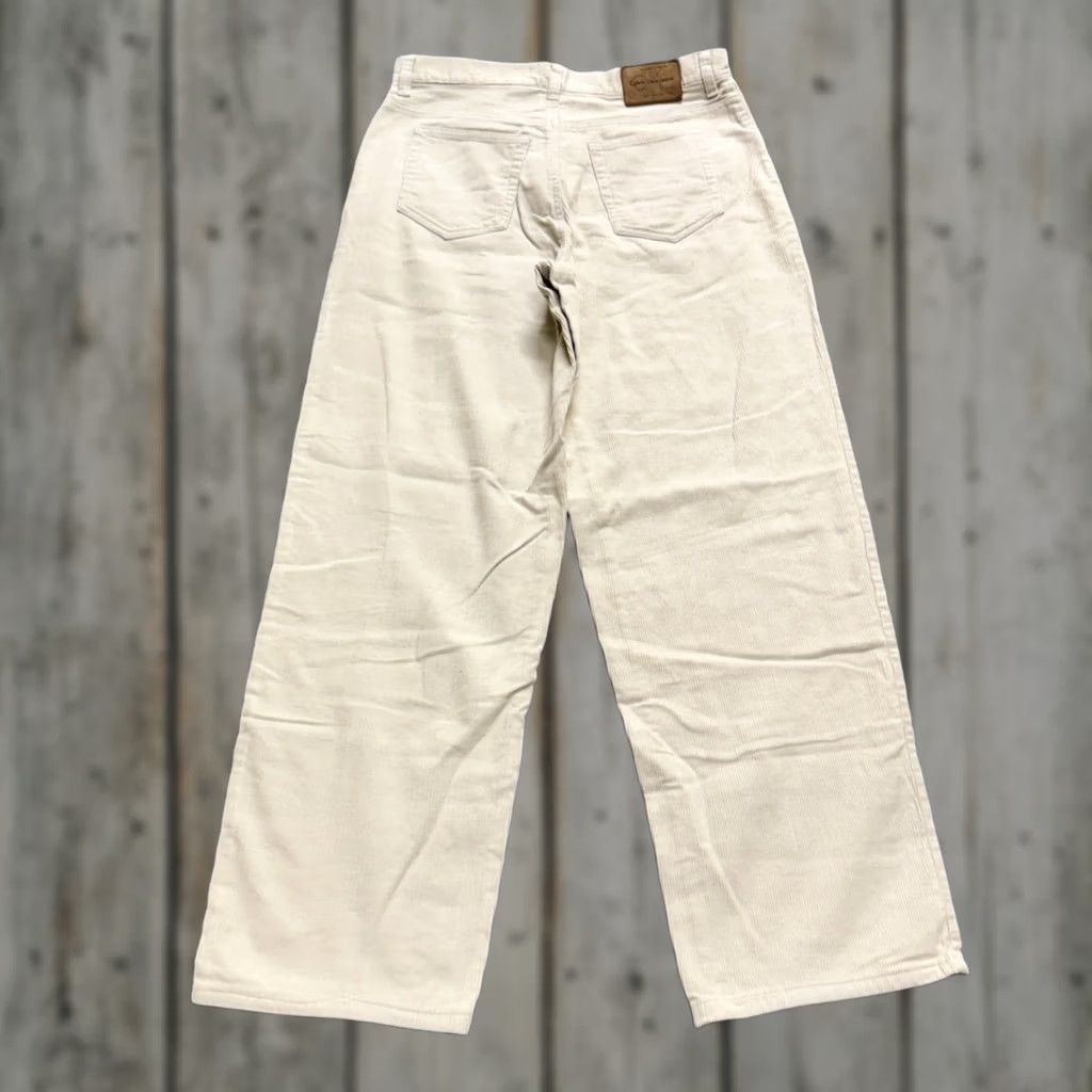 Vintage Calvin Klein Wide Leg Trouser Pants Women's 20 Corduroy Baggy 90s White Cream Pockets 20P Petite Slim Distressed Baggy Womens Size 42" / US 20 - 1 Thumbnail