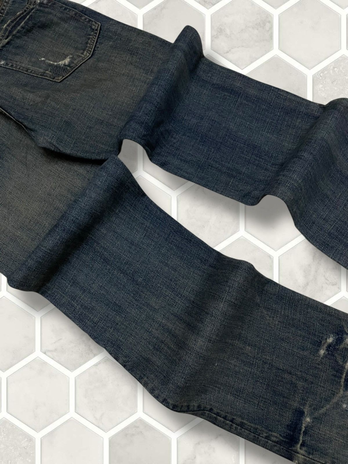 If Six Was Nine Vintage 1990s Rare Designer Japan Bartack Distressed Denim Size US 31 - 17 Thumbnail