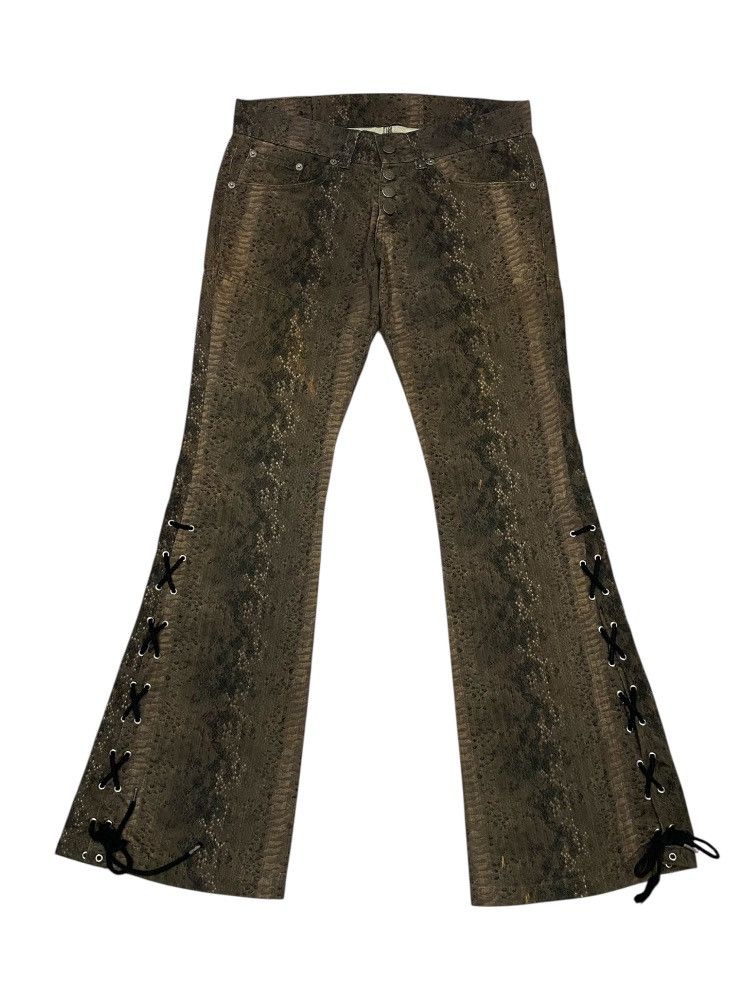 Tornado Mart 💃Tornado Mart 00s “Snakeskin”Woven Laced Flare Cut Pants Size US 30 / EU 46 - 3 Thumbnail
