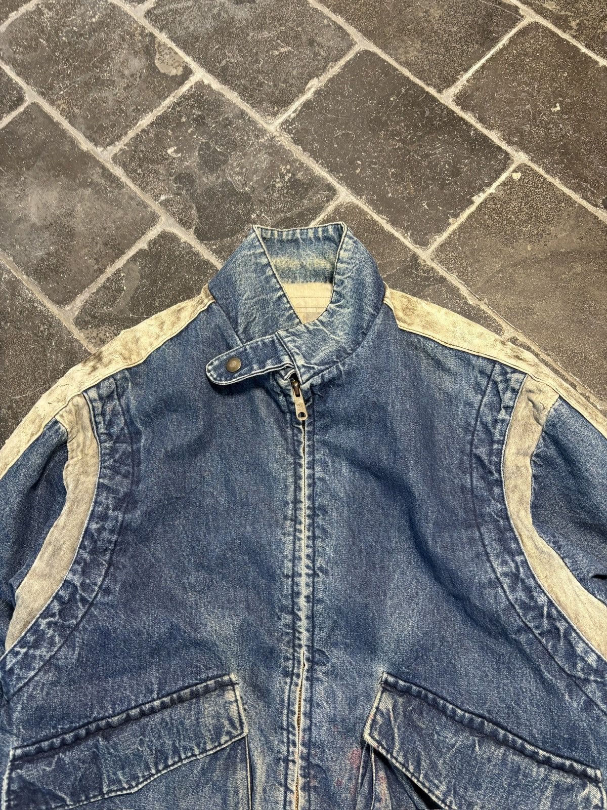 Vintage 1980s Denim Bomber Jacket Vintage Stone Wash Teddy Slimane Size US M / EU 48-50 / 2 - 8 Thumbnail