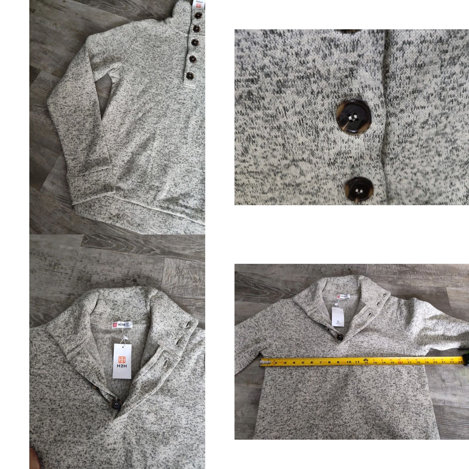 Vintage H 2H Mens S Cream Gray Marled Knit Pullover Sweater 1/4 Button Mock Neck NWT S Size US S / EU 44-46 / 1 - 8 Thumbnail