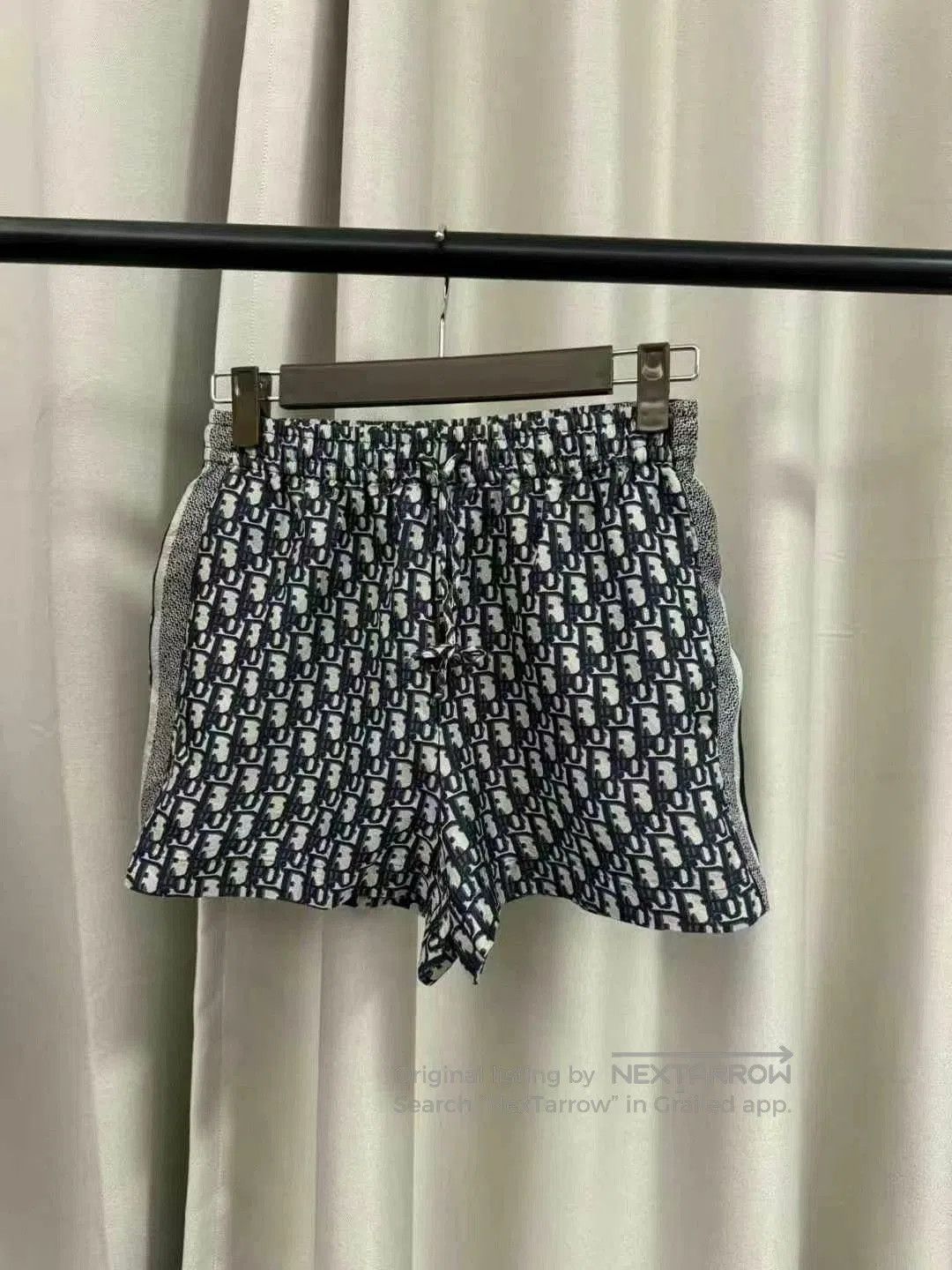 dior black and white logo silk shorts.