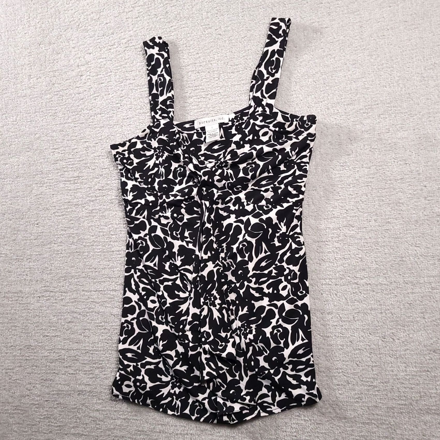Vintage Pursuits, Ltd. Shirt Women's Small Black White Sleeveless Tank Floral Stretch Size S / US 4 / IT 40 - 2 Thumbnail