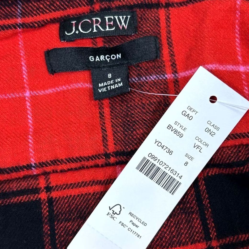 J.Crew NWT J.Crew Button-Down Shirt Womens 8 Red Black Buffalo Plaid Flannel Shirt Boyfriend fit? Size M / US 6-8 / IT 42-44 - 4 Thumbnail