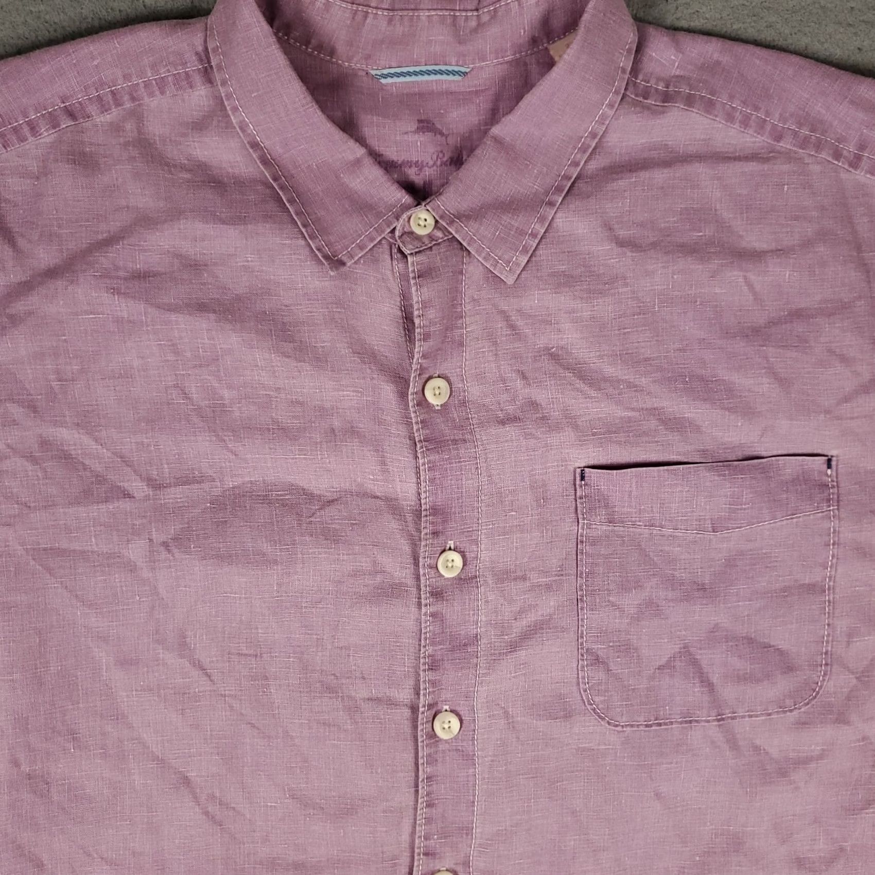 Tommy Bahama Tommy Bahama Shirt Mens 2XB Purple Linen Hawaiian Button Up Short Sleeve Shirt Size US XXL / EU 58 / 5 - 2 Thumbnail