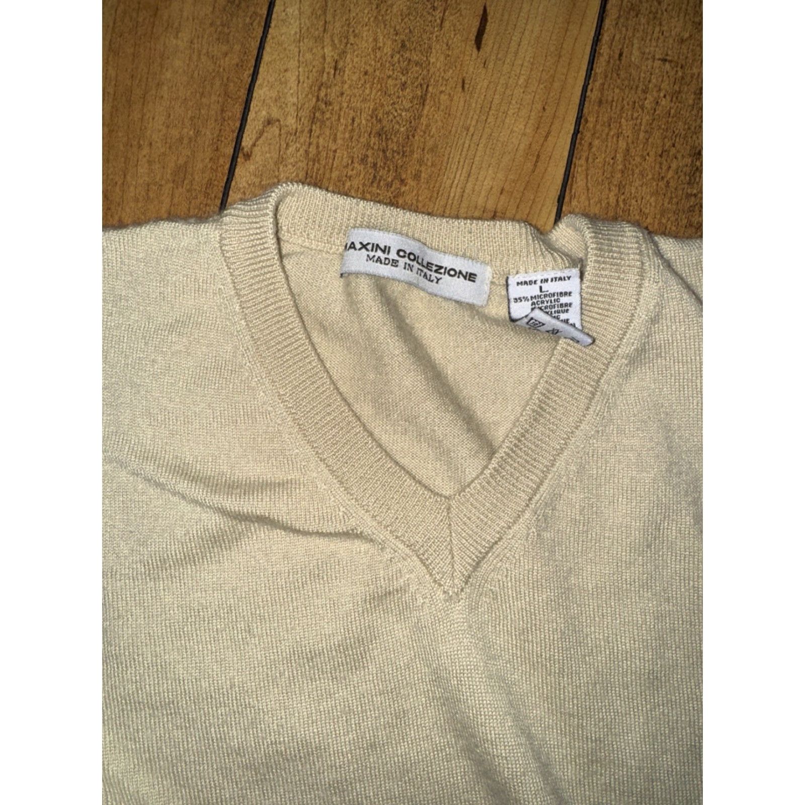 Vintage VINTAGE Maxini Collezione Sweater Mens Large L V-Neck Knit Cream/Off-White Ivory Minimalist Pullover Crewneck Size US L / EU 52-54 / 3 - 4 Thumbnail